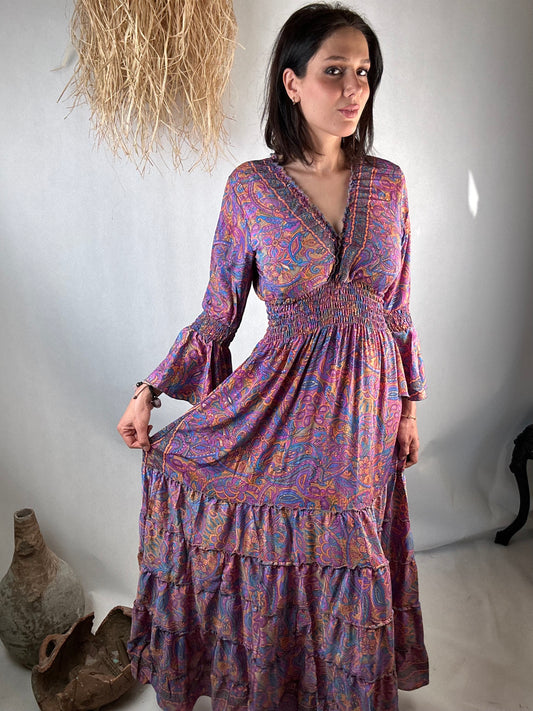 100% ithal ipek yaldızlı elbise